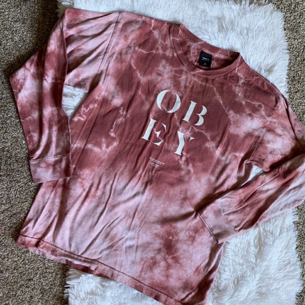 OBEY Long‎ Sleeve Tie Dye Shirt Pink White Women’s Size Medium